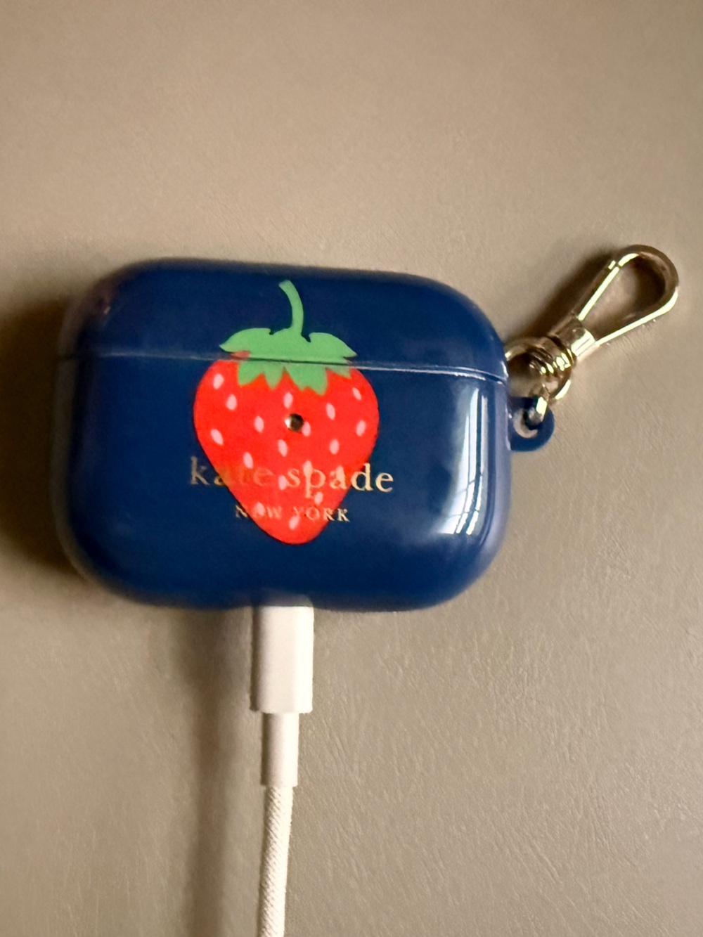 kate spade Navy AirPods Pro Case with Red Strawberry and Green Leaf